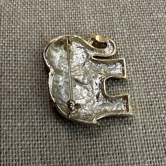 Fashion Jewelry Amber-Brown Enamel Elephant Brooch with Gold Accents - Picture 3 of 4